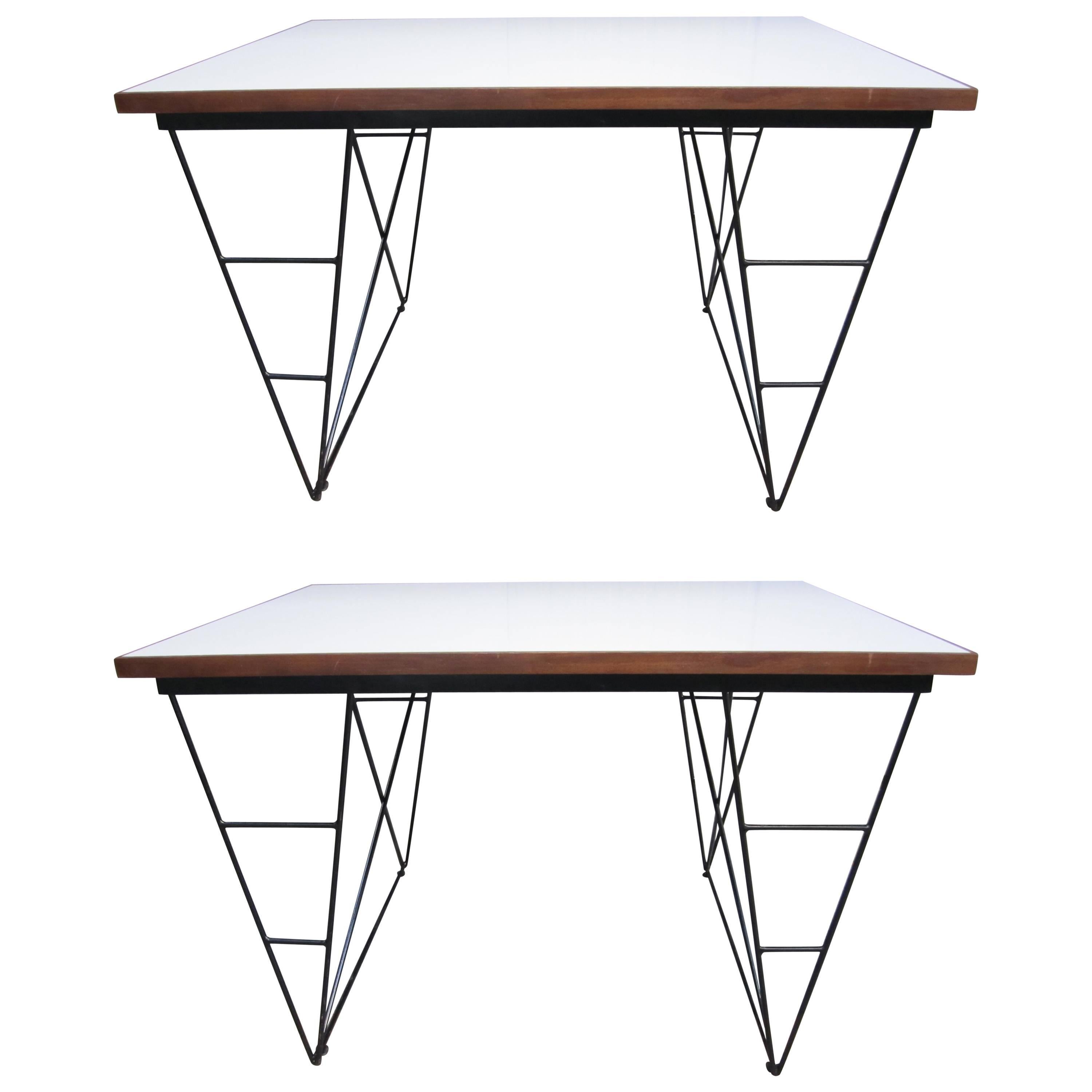 "Campo e Graffi", Pair of stratified and Iron Legs Console Tables, Italy, 1970 For Sale