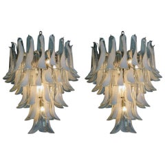 Pair of Huge Italian Vintage Murano Chandelier Made by 52 Glass Petals, 1970s