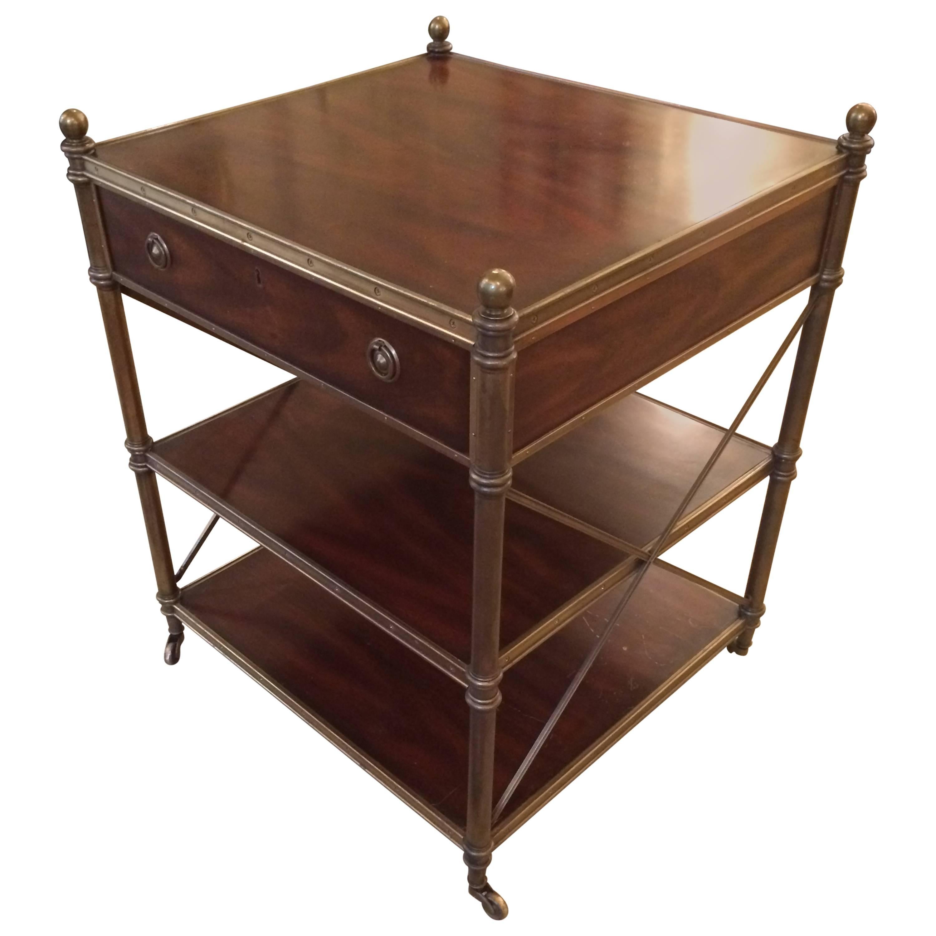 Rich Campaign Style Mahogany and Brass Side Table or Nightstand