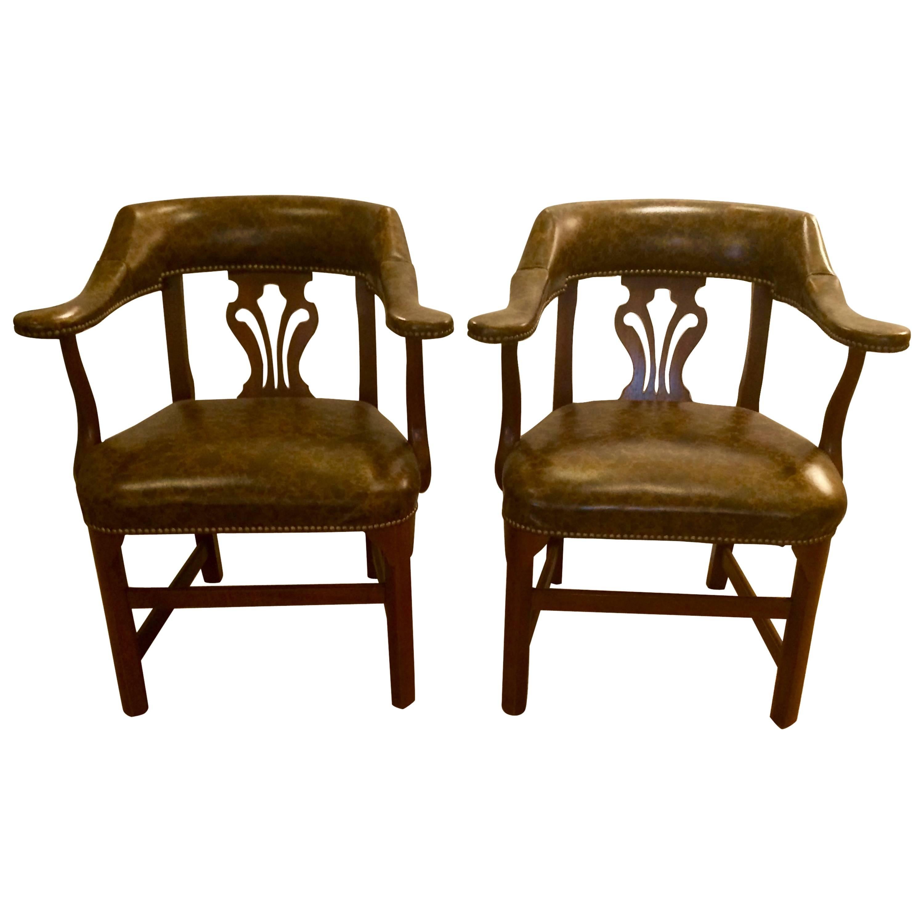 Pair of Faux Tortoise Leather Club Chairs