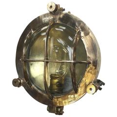 Mid-Century Circular Industrial Bronze and Brass Wall Light with Glass Dome 2