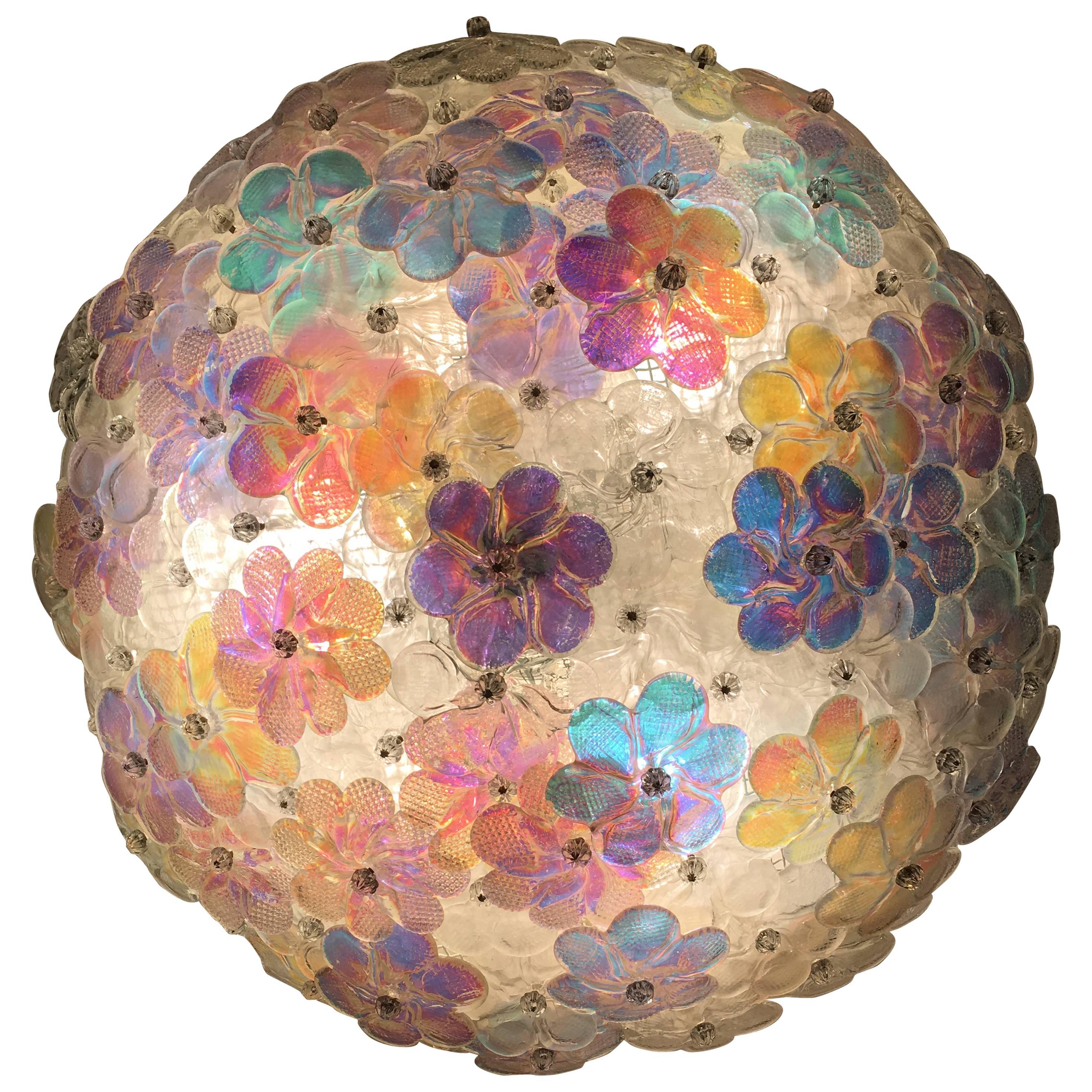 Lovely Murano Glass Floral Flush Mount Ceiling Multi-Color, 1980s