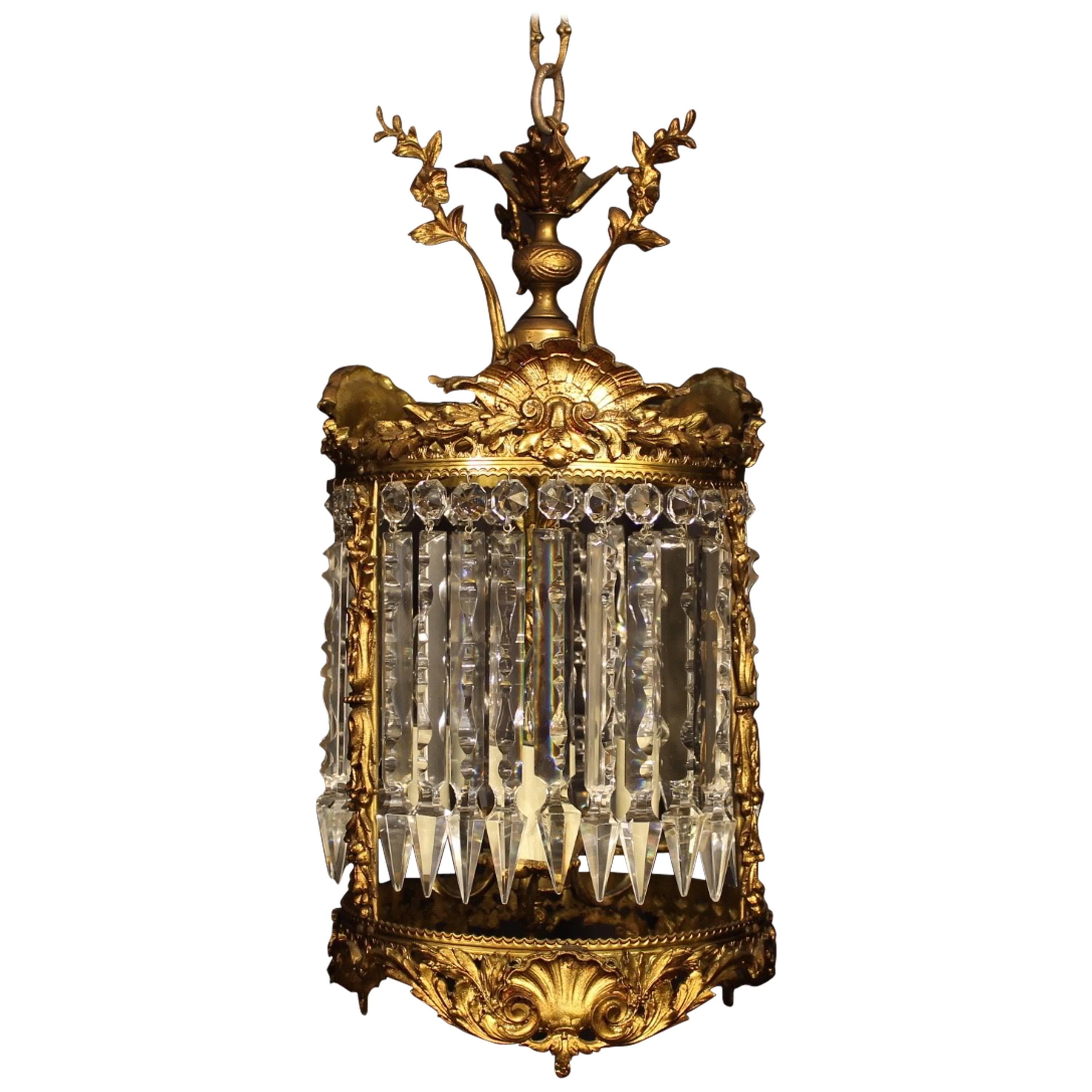 French Gilded Bronze and Crystal Antique Light