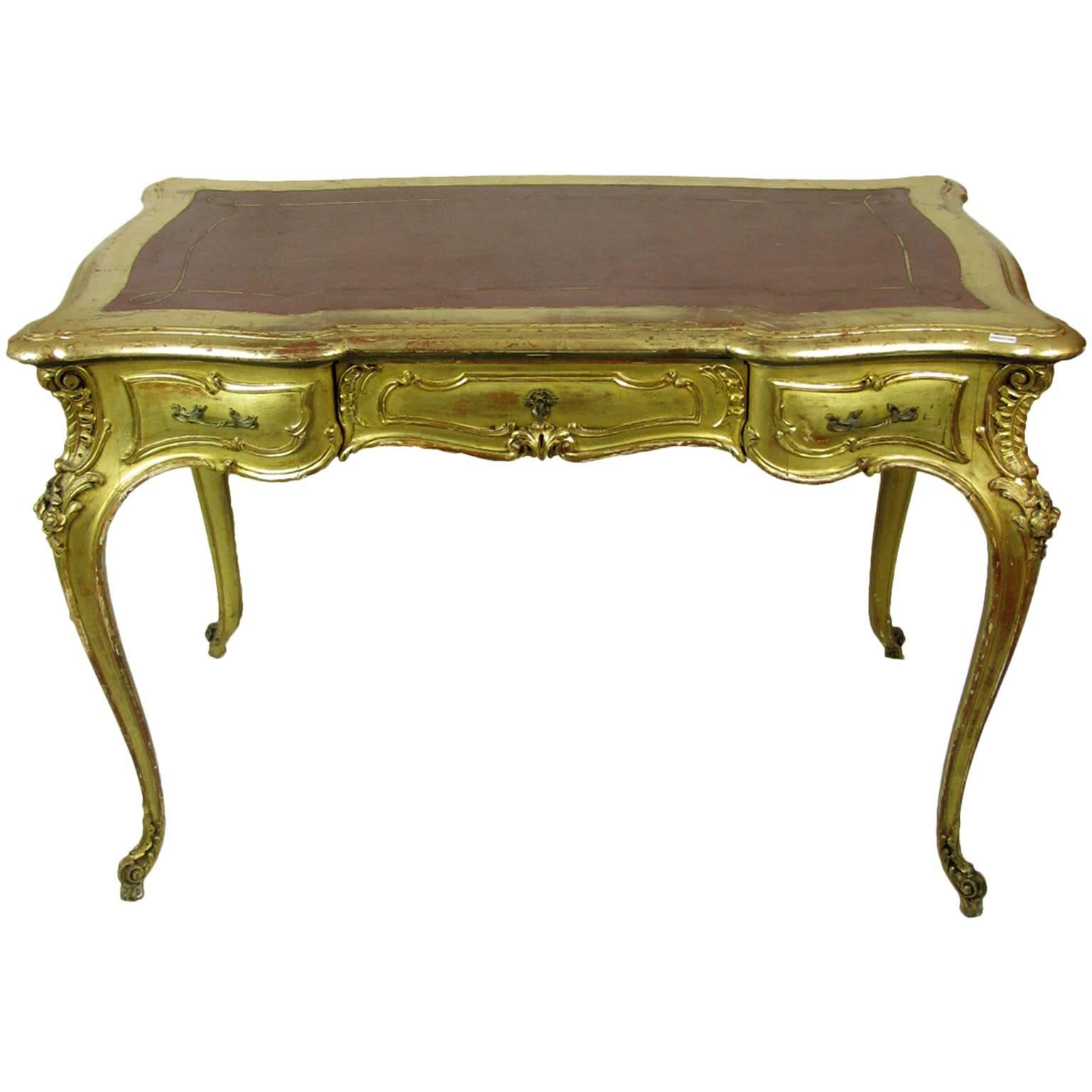 Mid-20th Century Carved and Giltwood Desk, Italian Louis XV Style Writing Table