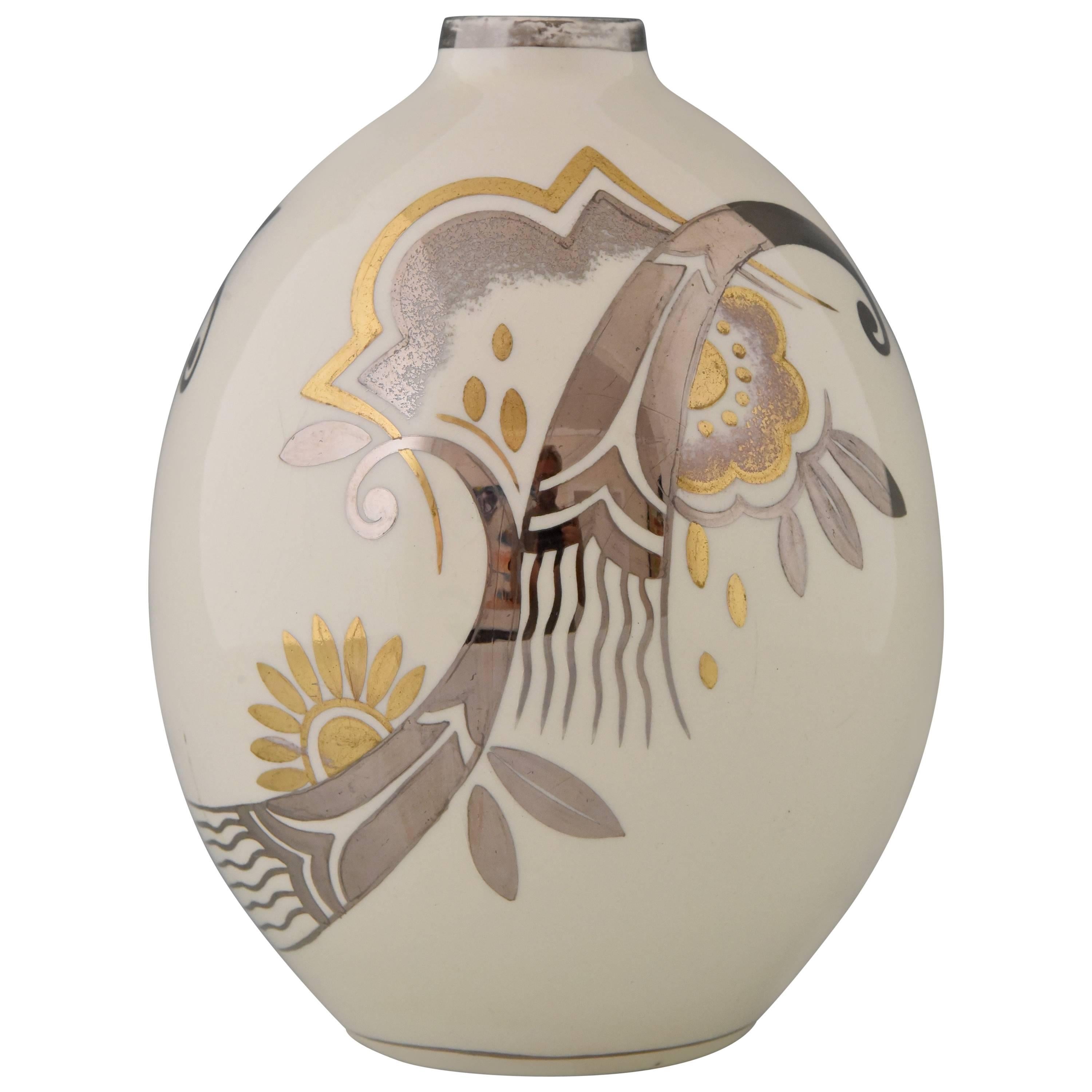 Art Deco Ceramic Vase with Flowers by Boch Freres, Belgium, 1931