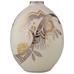 Art Deco Ceramic Vase with Flowers by Boch Freres, Belgium, 1931 Vintage Art Deco Ceramic Vase with Flowers by Boch Freres, Belgium, 1931