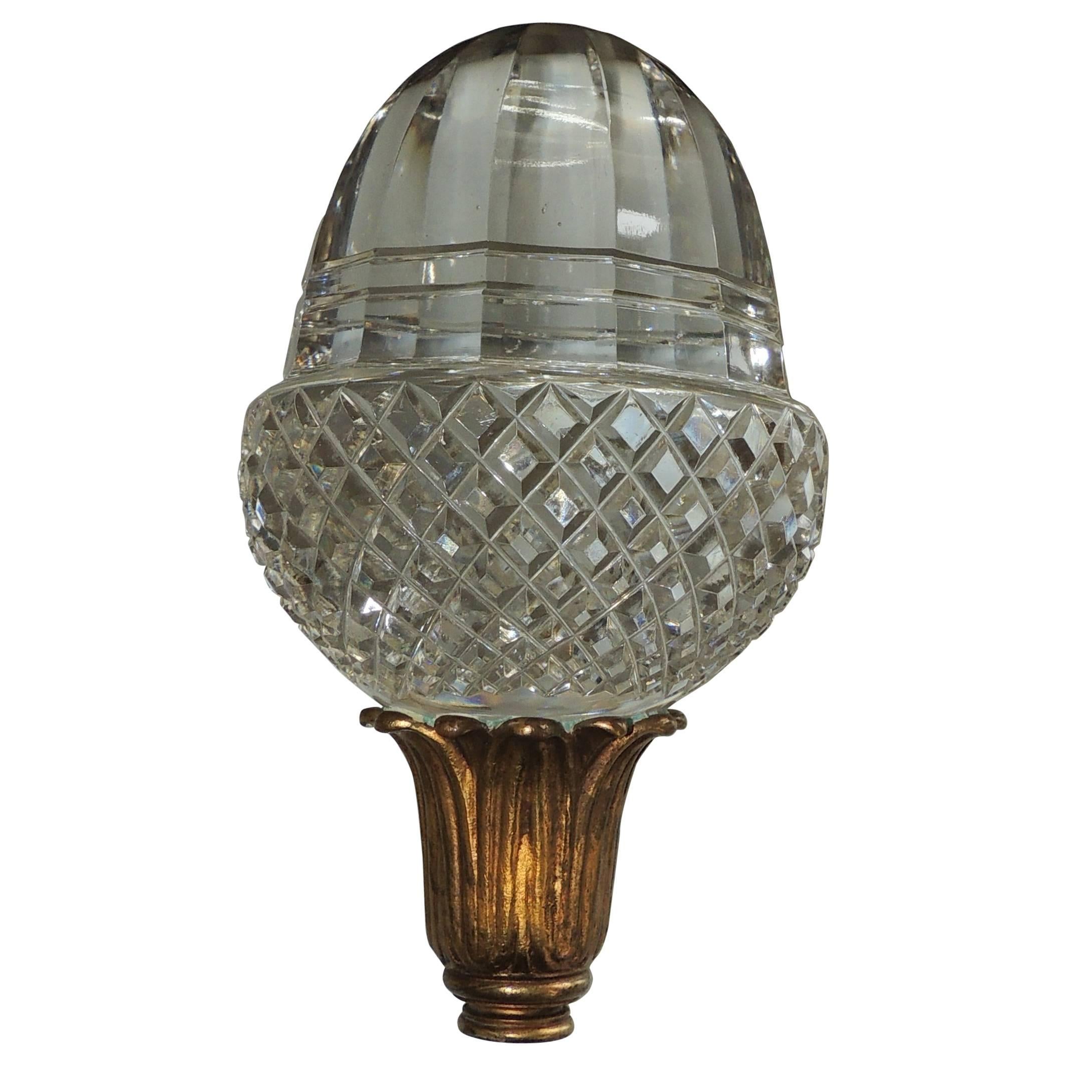 Grand Diamond Beveled Cut Crystal and Dore Bronze Newell Post Banister Finial