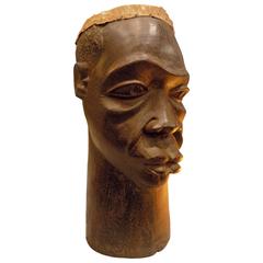 Wood Carved Face Drum, circa 1950s