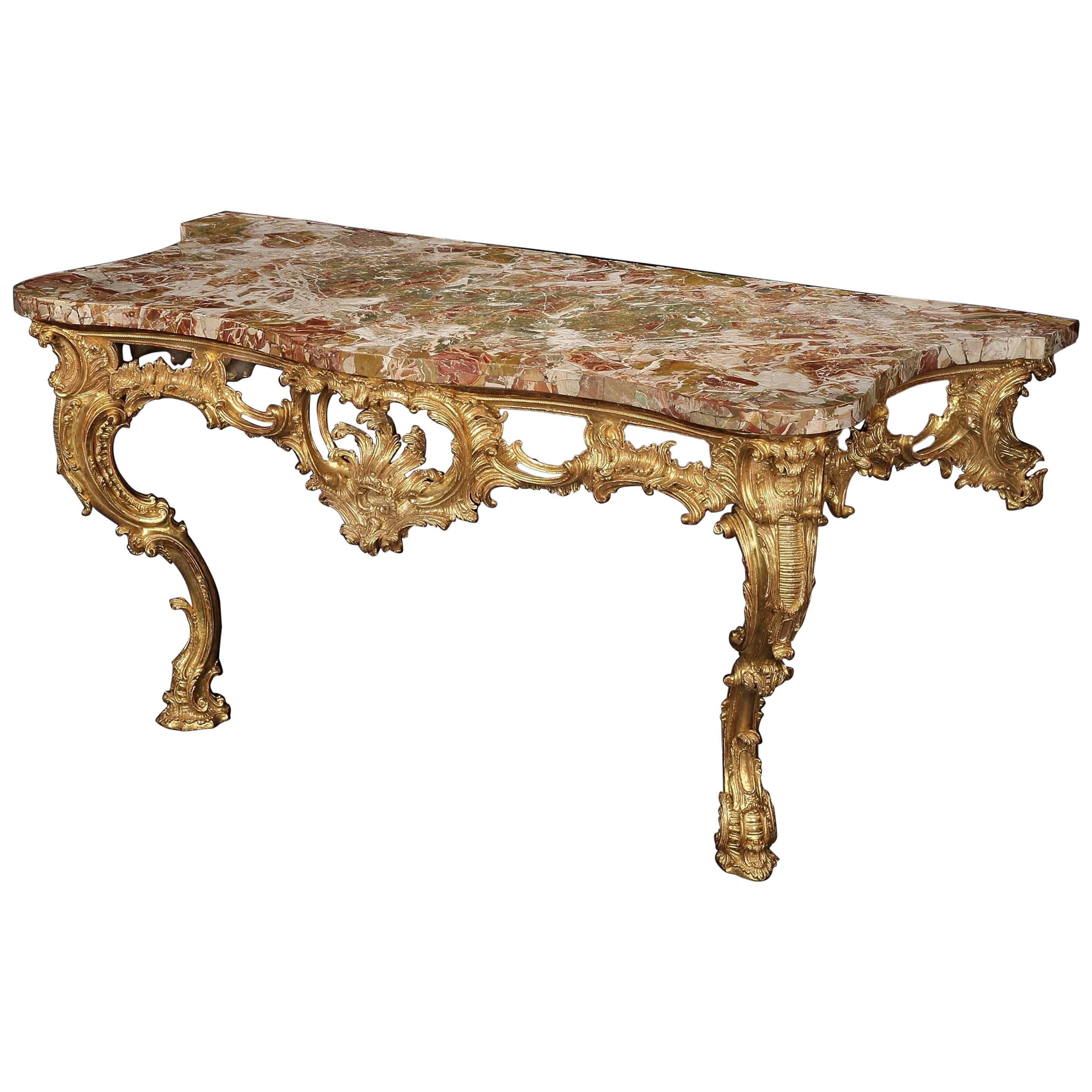 Large George II Giltwood Console Table Attributed to Matthias Lock For Sale