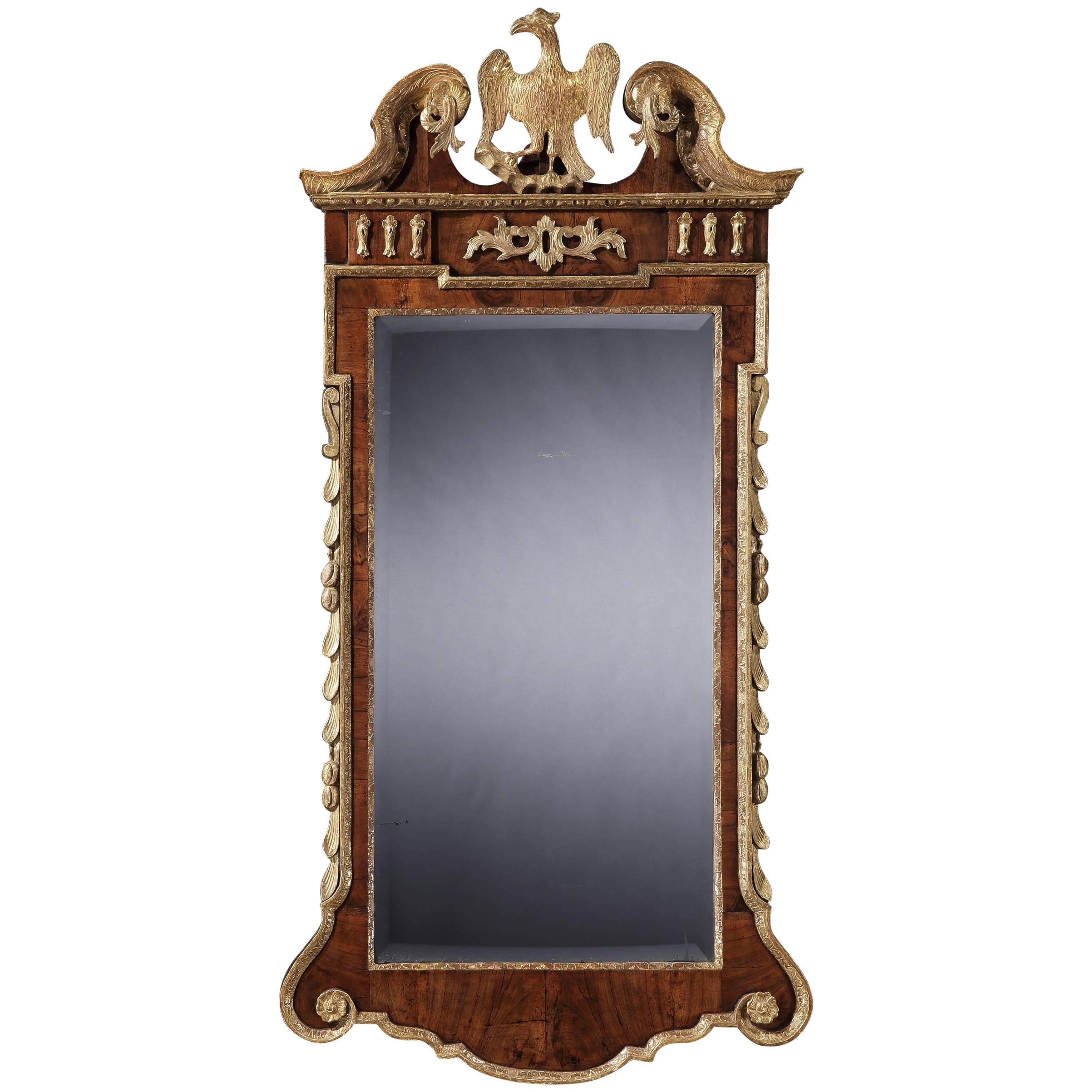 George II Parcel Gilt Walnut Mirror For Sale