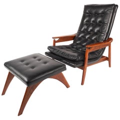 Mid-Century Modern Tufted Vinyl Lounge Chair and Ottoman