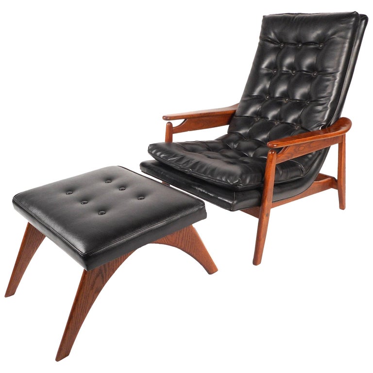 Mid Century Modern Tufted Vinyl Lounge, Mid Century Modern Arm Chair With Ottoman
