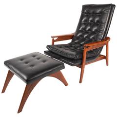 Mid-Century Modern Tufted Vinyl Lounge Chair and Ottoman 3