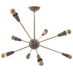 French Mid-Century Design, Eight Arms Brass Sputnik Chandelier Pendant Lamp 12