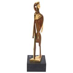 Signed James King Gold Plated Metal Cubist Sculpture on Marble Base