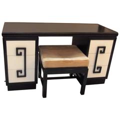 Kittinger Mandarine Black and White Lacquered Vanity Desk with Bench