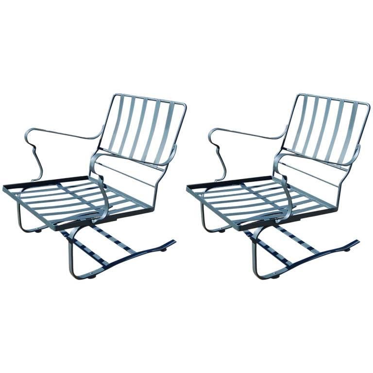 Iron Outdoor Spring Action Garden Armchairs Pair For At 1stdibs