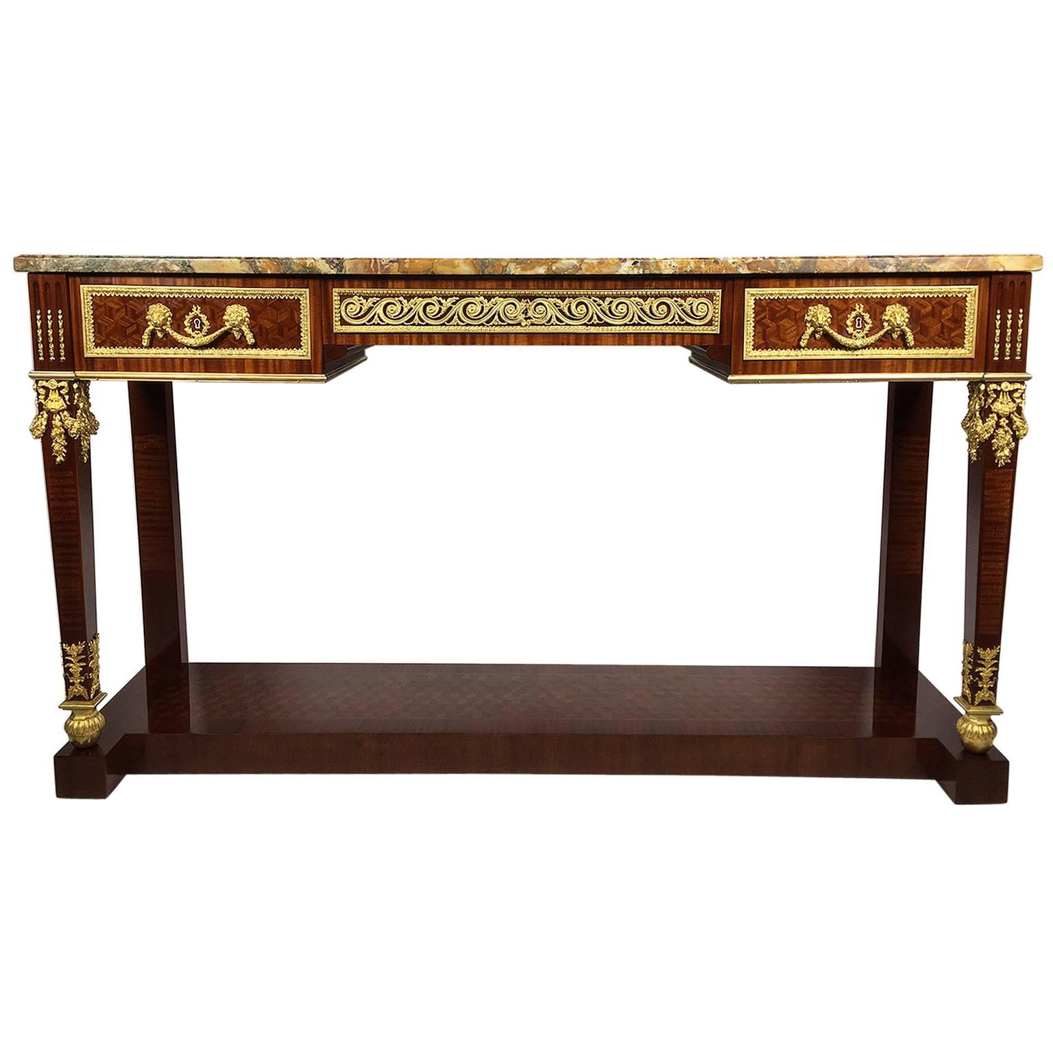19th-20th Century Louis XVI Style Gilt-Bronze Mounted Console Table by Forest