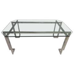 Milo Baughman Style Chrome Glass Tic Tac Toe Dining Table Desk, Mid-Century 3