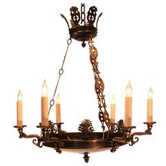 Empire Style Brass Six-Light Chandelier, Denmark, circa 1910 11