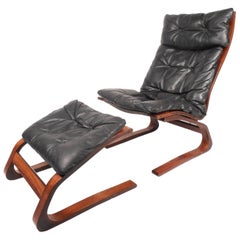 Retro Ingmar Relling Leather Lounge Chair with Ottoman