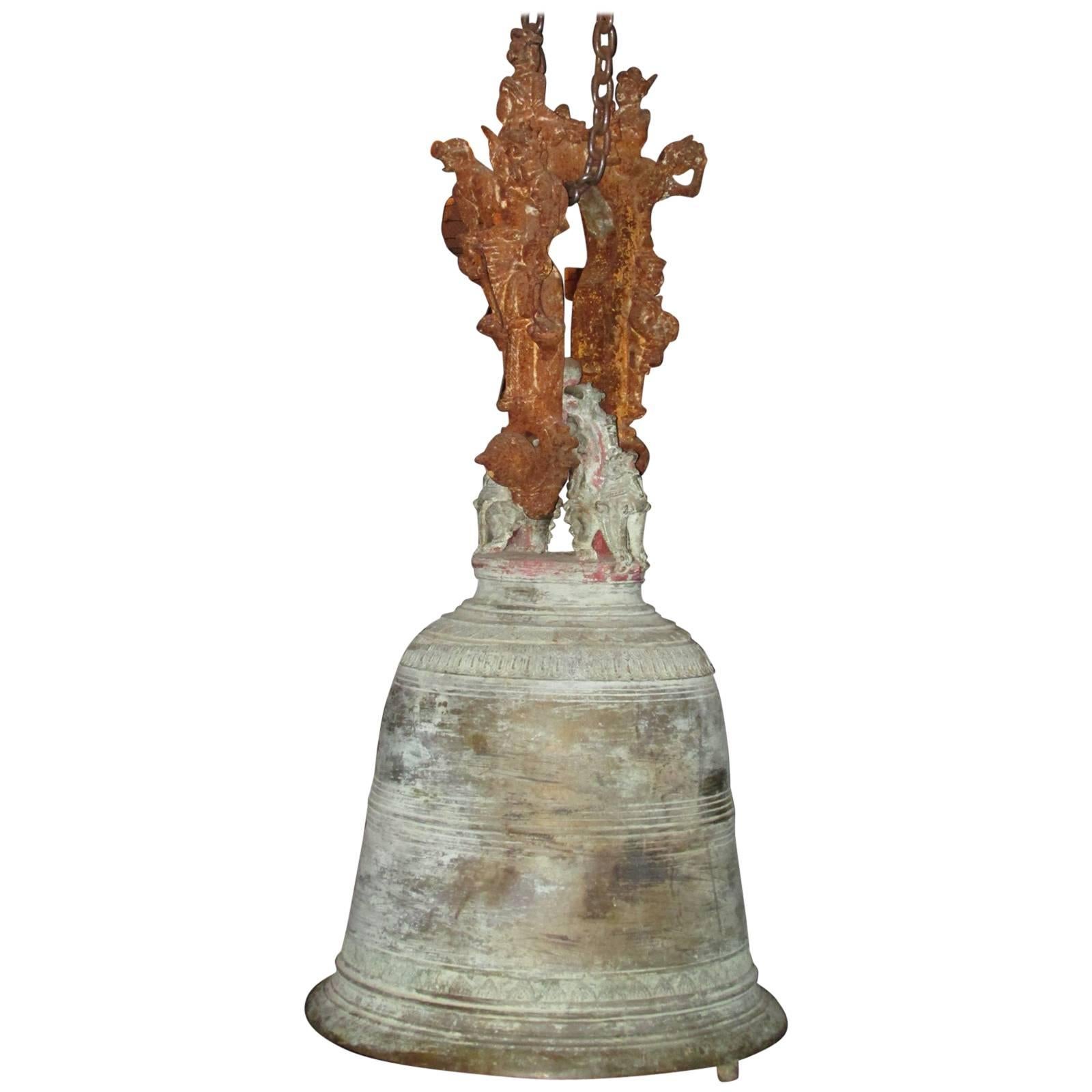 Monumental Thai Bronze and Iron Temple Bell