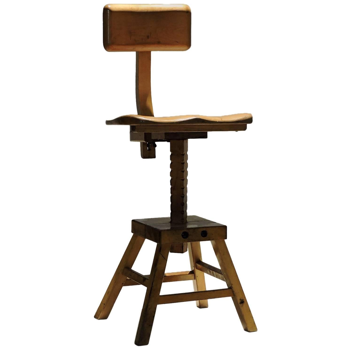 Antique Industrial Adjustable Drafting Sculptors Stool