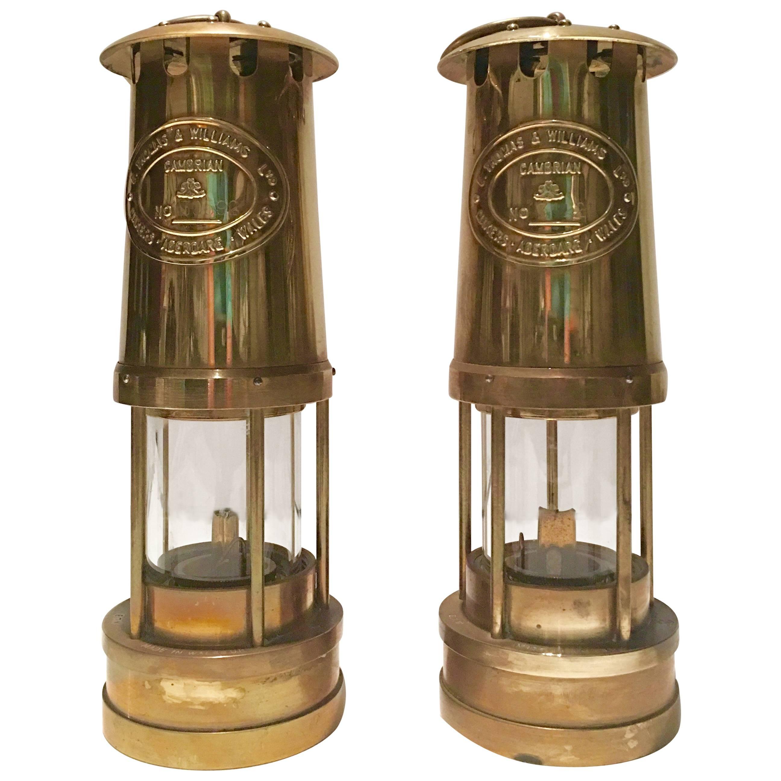 Pair of British Brass Hanging Miners Lanterns by, E. Thomas & Williams-Wales