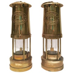 Vintage Pair of British Brass Hanging Miners Lanterns by, E. Thomas & Williams-Wales