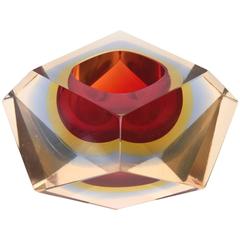 Italian Murano Diamond Faceted Sommerso Glass Geode Bowl