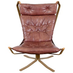 Danish leather and metal framed Falcon-style chair, 1960's.