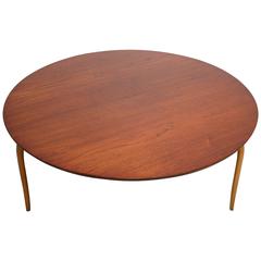 Swedish Teak and Birch Round 'Annika' Coffee Table by Bruno Mathsson