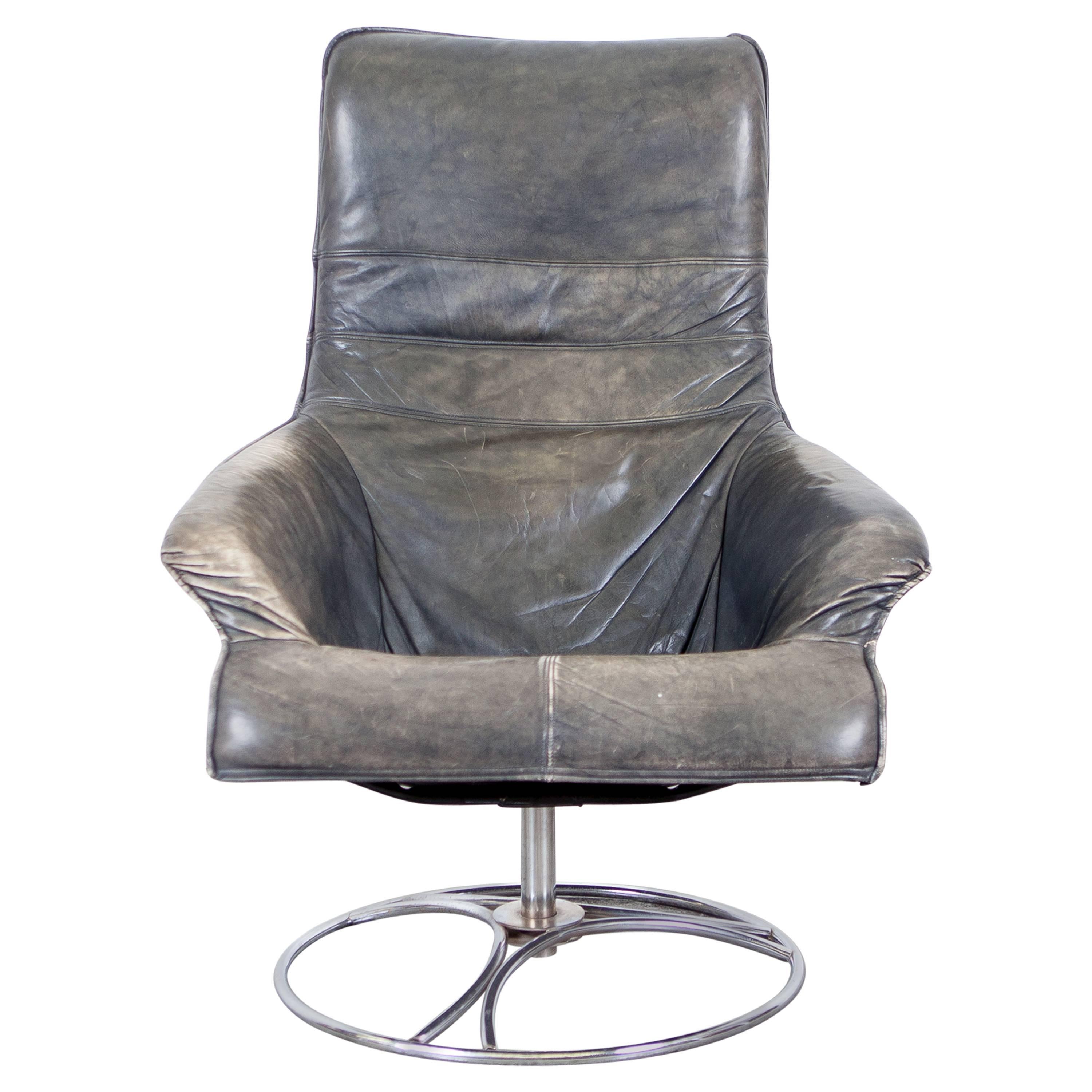 Swedish Mid-Century Lounge Chair with Chrome Swivel Base