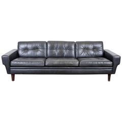 Danish Mid-Century Black Leather Sofa 1