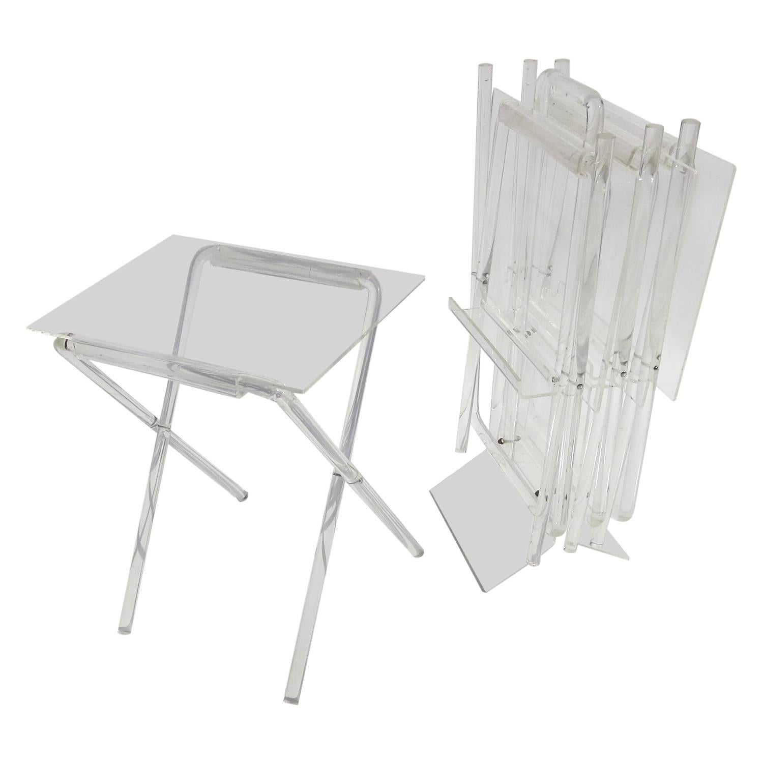 Lucite Folding Tray Tables, Set of Four