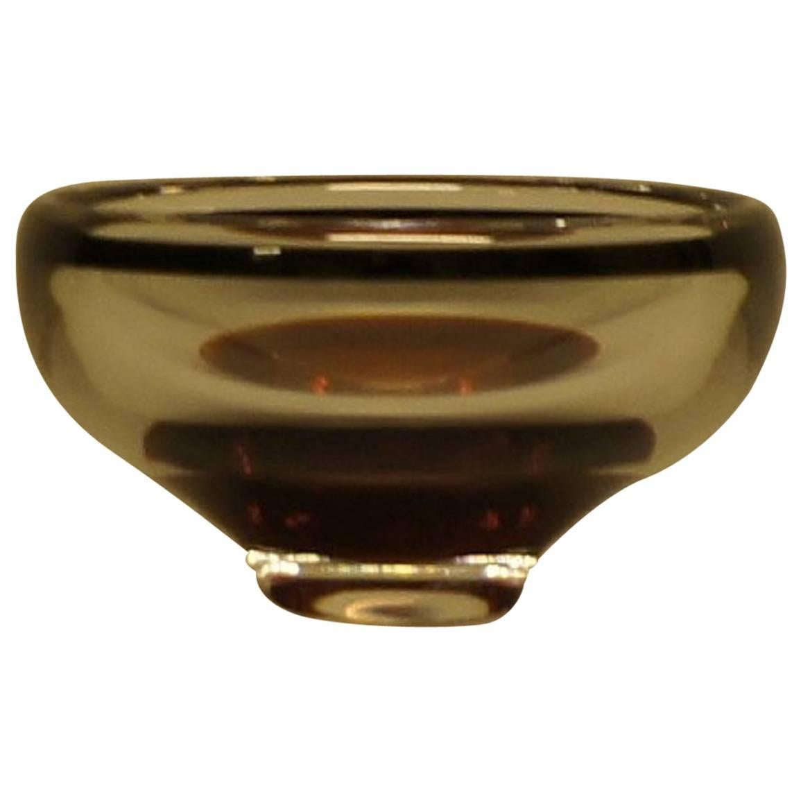 Orrefors Art Glass Bowl with Black Rim and Dark Red Bottom