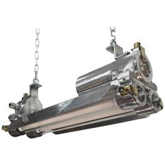 Mid-Late Century Industrial Aluminium, Brass and Glass Flame Proof Strip Light 1