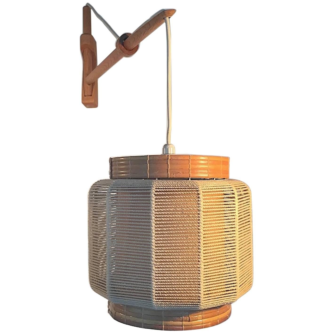Wall Lamp in Oak, Twine and Wicker Designed by Kaare Klint