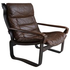 Danish 1970s Mid-Century Modern Bentwood Armchair with Leather Upholstery