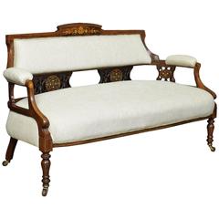 Antique Edwardian Inlaid Rosewood Two-Seat Settee