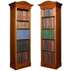 Pair of Tall Walnut Narrow Open Bookcases