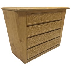 Carved Blond Wood Four-Drawer Chest
