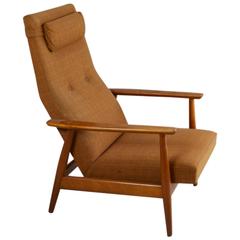 Danish 1970s High Back Beech Frame Upholstered Rocking Chair