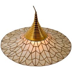 Regency Brass and Mother-Of-Pearl Nacre Pendant Lamp Chandelier, Italy, 1970