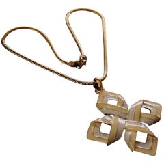 Retro D'Orlan Gold Necklace and Pendant, Enamel Coiled Gilt Chain, 1980s, Canadian