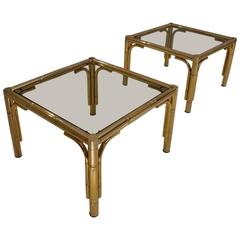 Maison Baguès Tables, Pair in Brass Bamboo Effect, 1970s, French