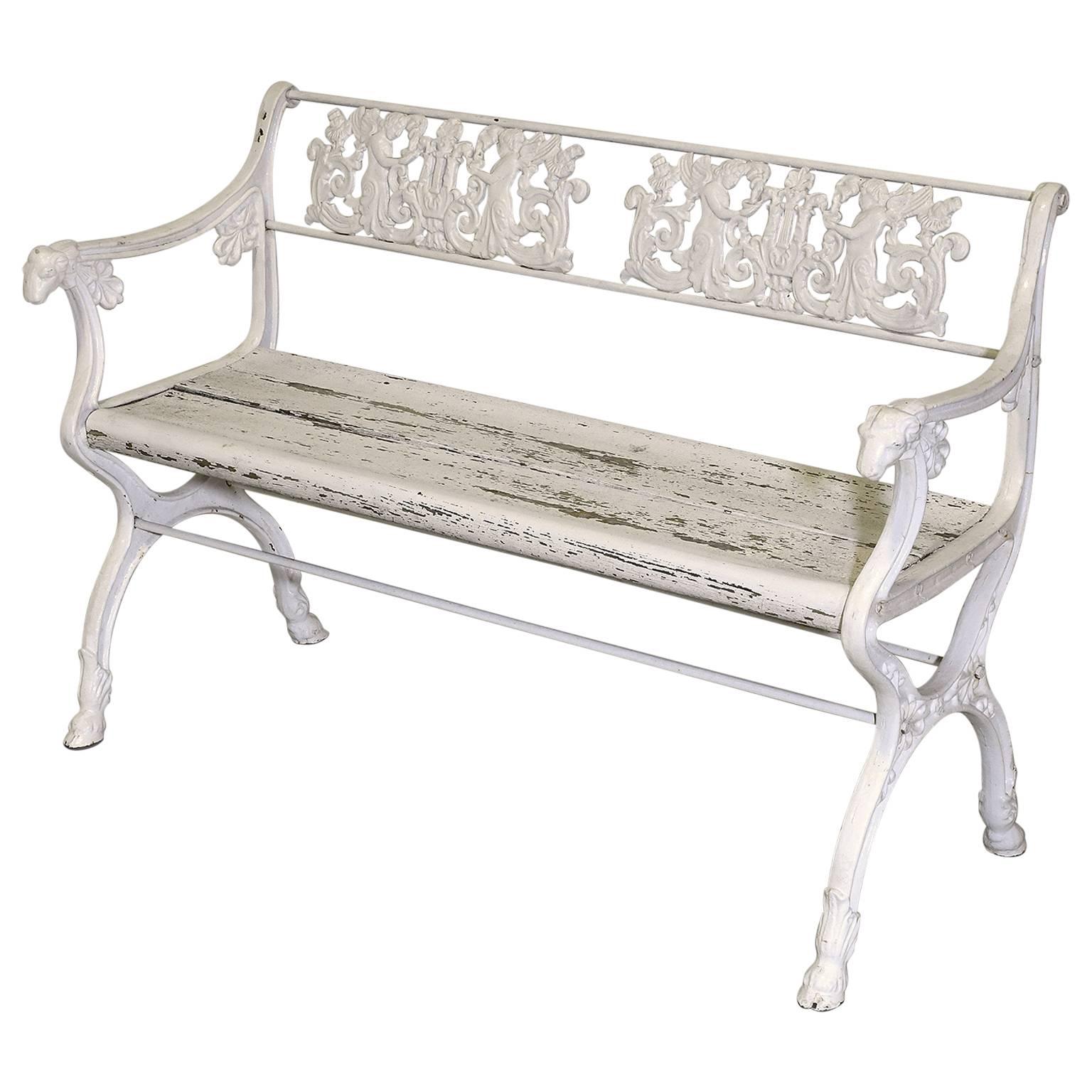 Karl Friedrich Schinkel Inspired Iron Garden Bench in the Neoclassical Style