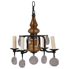 Erik Hoglund, Chandelier, Iron, Hung with Glass Plaques and Four Arms