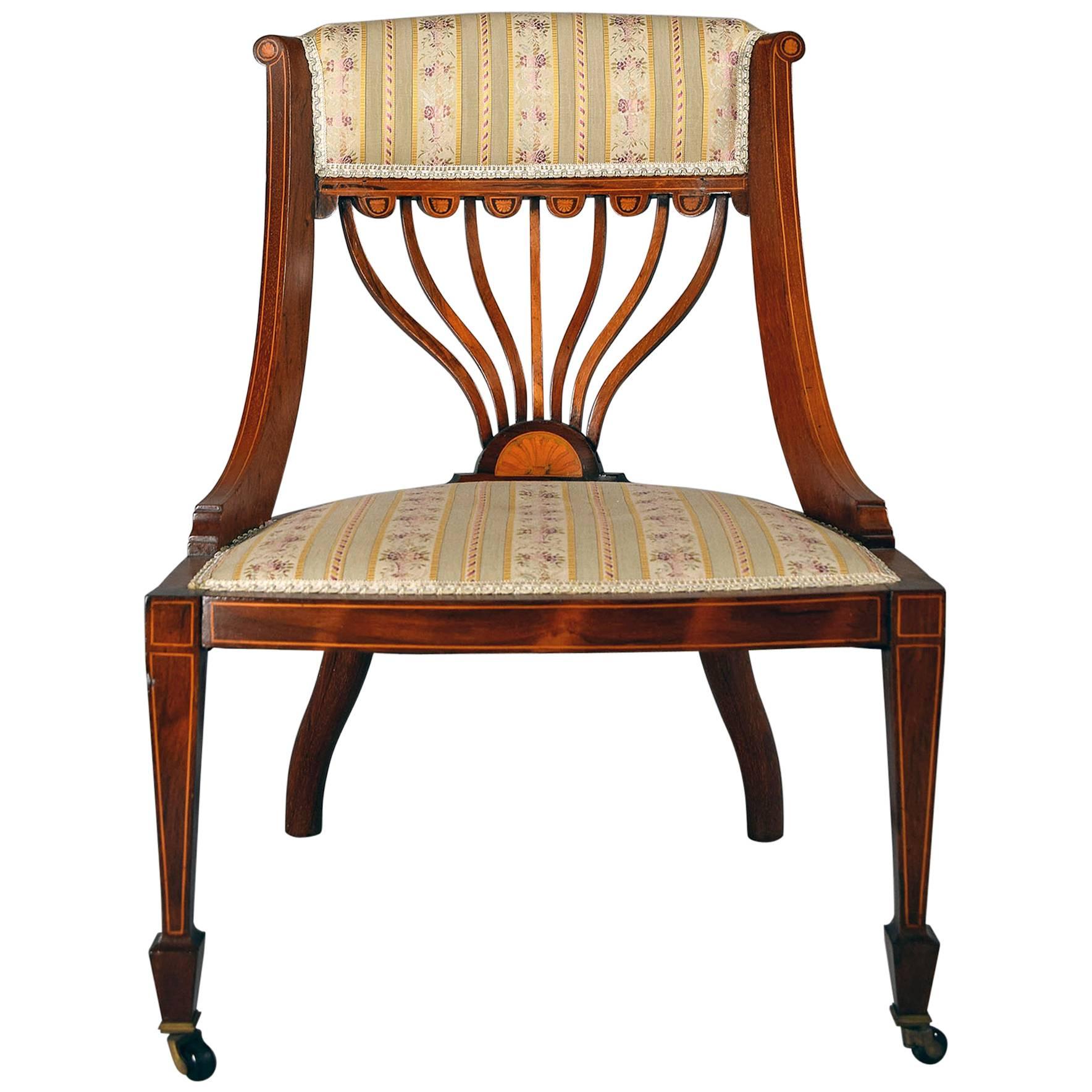 19th Century Upholstered Continental Tablet Back Chair For Sale