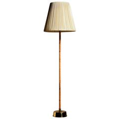 Lisa Johansson-Pape Floor Lamp with Leather Stem and Pleated Fabric Shade, 1950 1